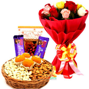 500g Mixed kaju and Almonds Basket laddu fruit n nuts 10-Mix Roses Bouquet