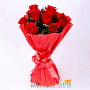 8 red roses bouquet red paper packing