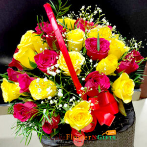 red yellow 35 roses flower basket