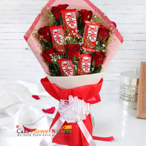 7 red roses and 5 kitkat bouquet