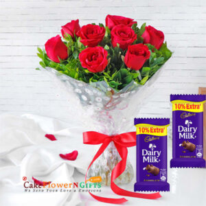 8 red roses and 2 dairy milk chocolate