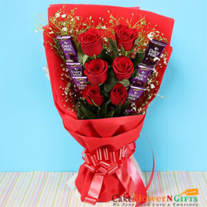 Red Roses n Dairy Milk Chocolate bouquet