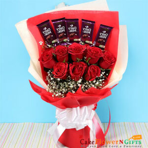 Red Roses n Dairy Milk Chocolate bouquet