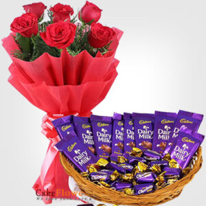 beautiful red roses bouquet and hamper
