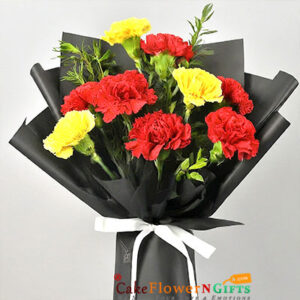 10 red yellow carnation black paper packing bouquet