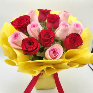 14 red pink roses paper packaging bouquet