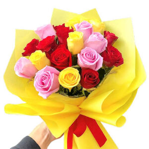 18 yellow red pink roses bouquet