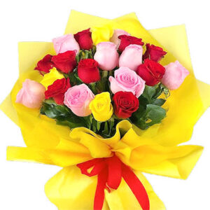 midnight sameday 19 red pink yellow white roses paper packaging bouquet