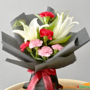 6 pink red carnation 2 white lilies Bouquet