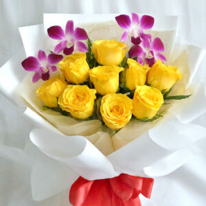 9 yellow roses 4 Orchids bouquet