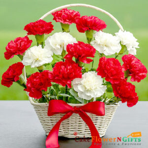 16 red white carnation flower bouquet basket price near me delivery