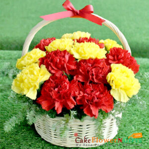 18 red yellow carnation flower bouquet basket price near me delivery