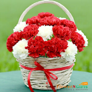 20 red white carnation flower bouquet basket home delivery