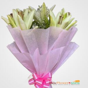 3 white lily flower bouquet