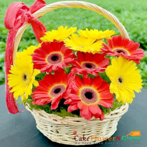 7-yellow-Gerbera-8-red-Gerbera-flower-bouquet-basket